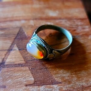 Vintage Handforged Metal and Agate Ring Size 11